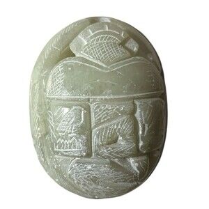 Vintage Ancient Egyptian Scarab Beetle Hand Carved Soapstone Hieroglyphics 4"